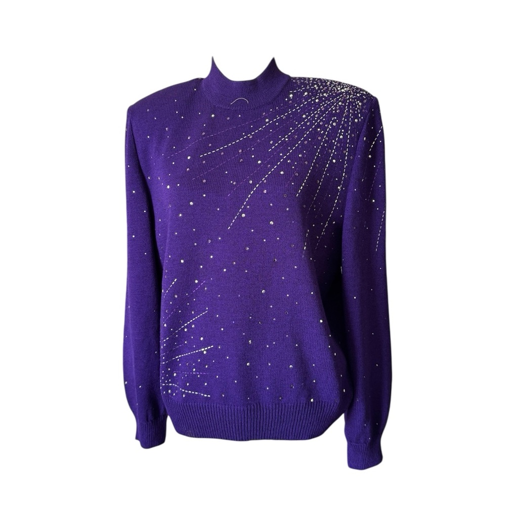 St. John Purple Turtleneck Sweater with Silver Accents